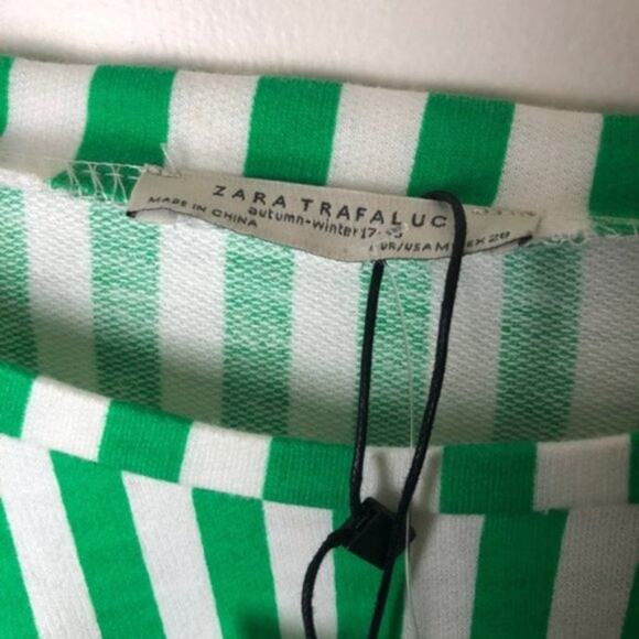 ZARA Womens Long Sleeve Lace Sweatshirt with Green & White Stripe - Picture 4 of 13